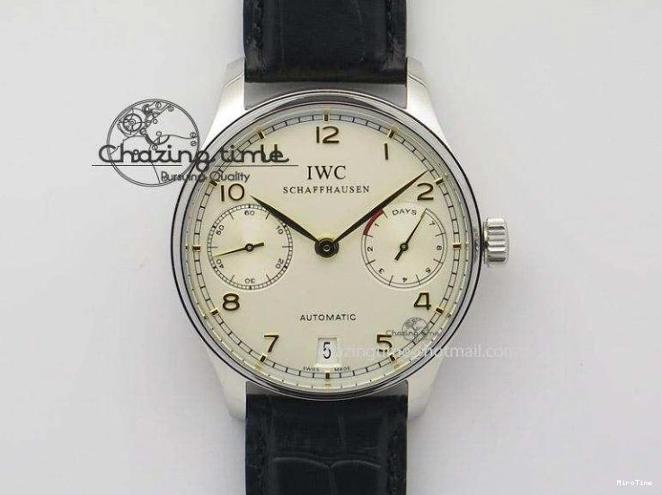 MIROTIME 0425 Portuguese IW545407 Black Dial ZF 1:1 Best Edition On Dark Blue Leather Strap DailyWear 7337